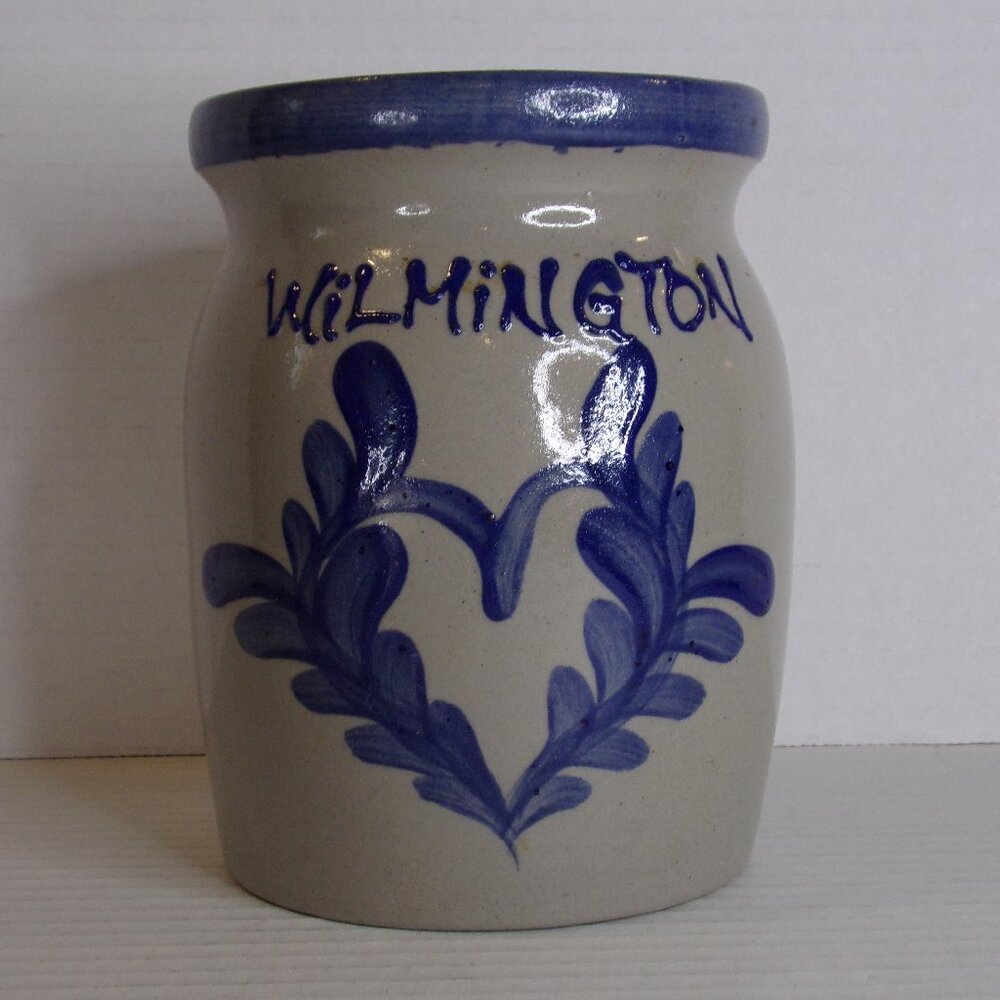 Vintage Wilmington Mini Crock Pottery Glaze 1996 BBP Heart Painted